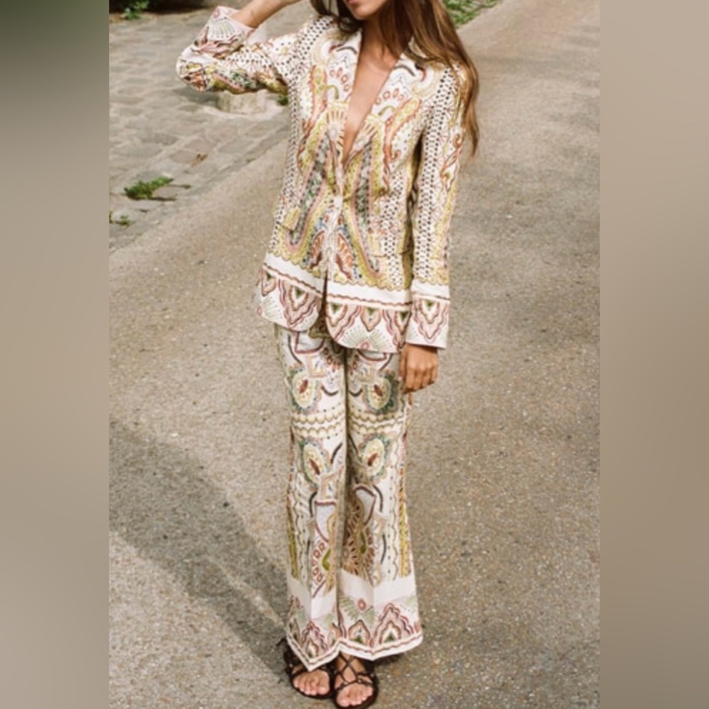 Zara printed flared trouser pant